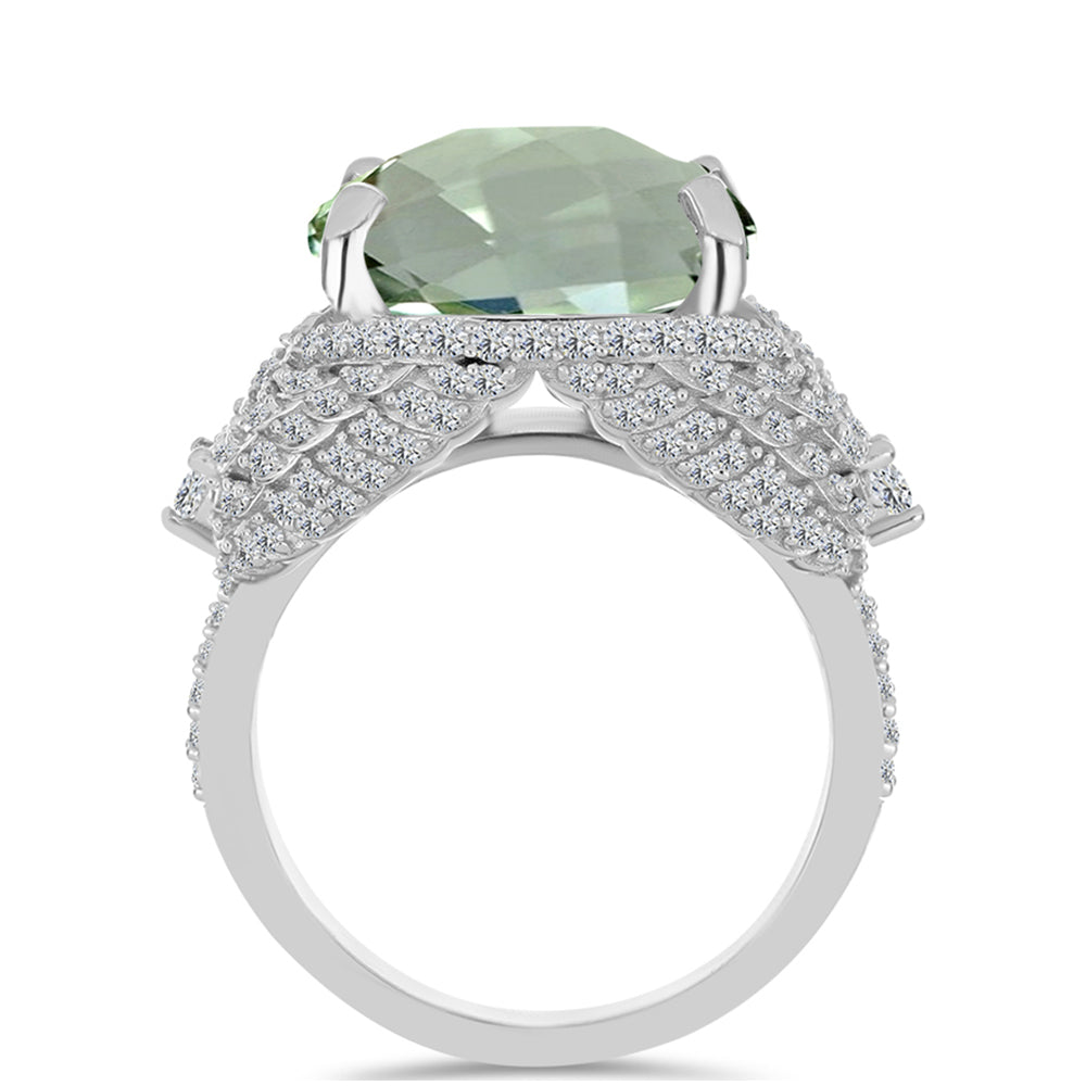 Anillo de Plata con Amatista Verde y Topacio Blanco
