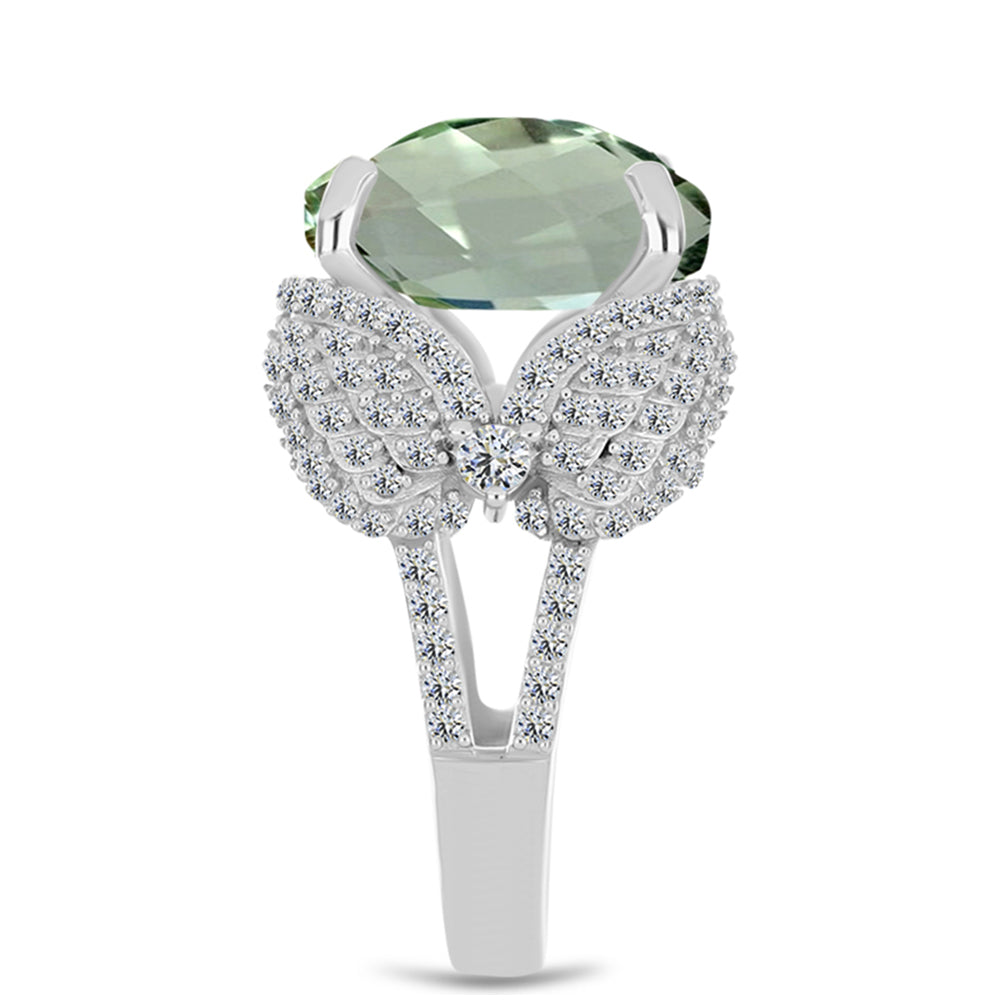 Anillo de Plata con Amatista Verde y Topacio Blanco 4 