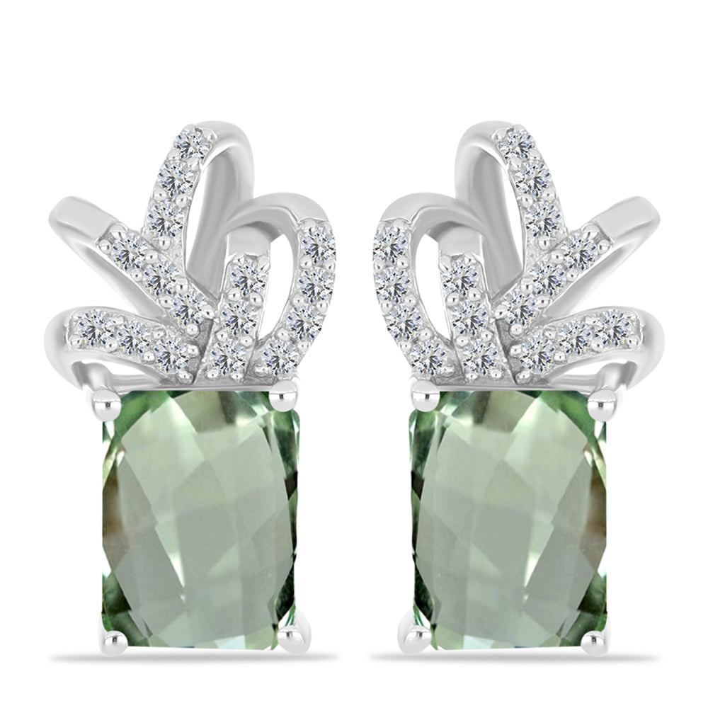 Pendientes de Plata con Amatista Verde y Topacio Blanco