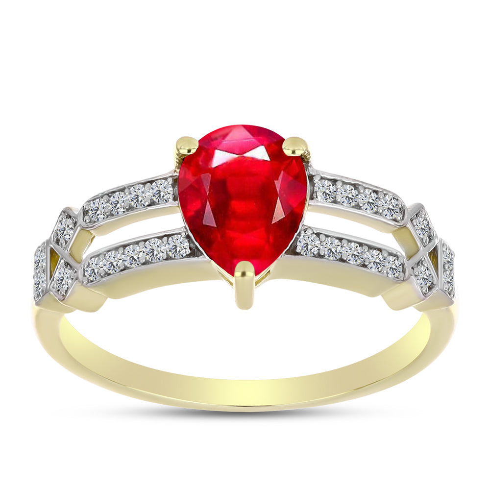 Anillo de Plata Bañada en Oro con Ágata Roja y Topacio Blanco 3 