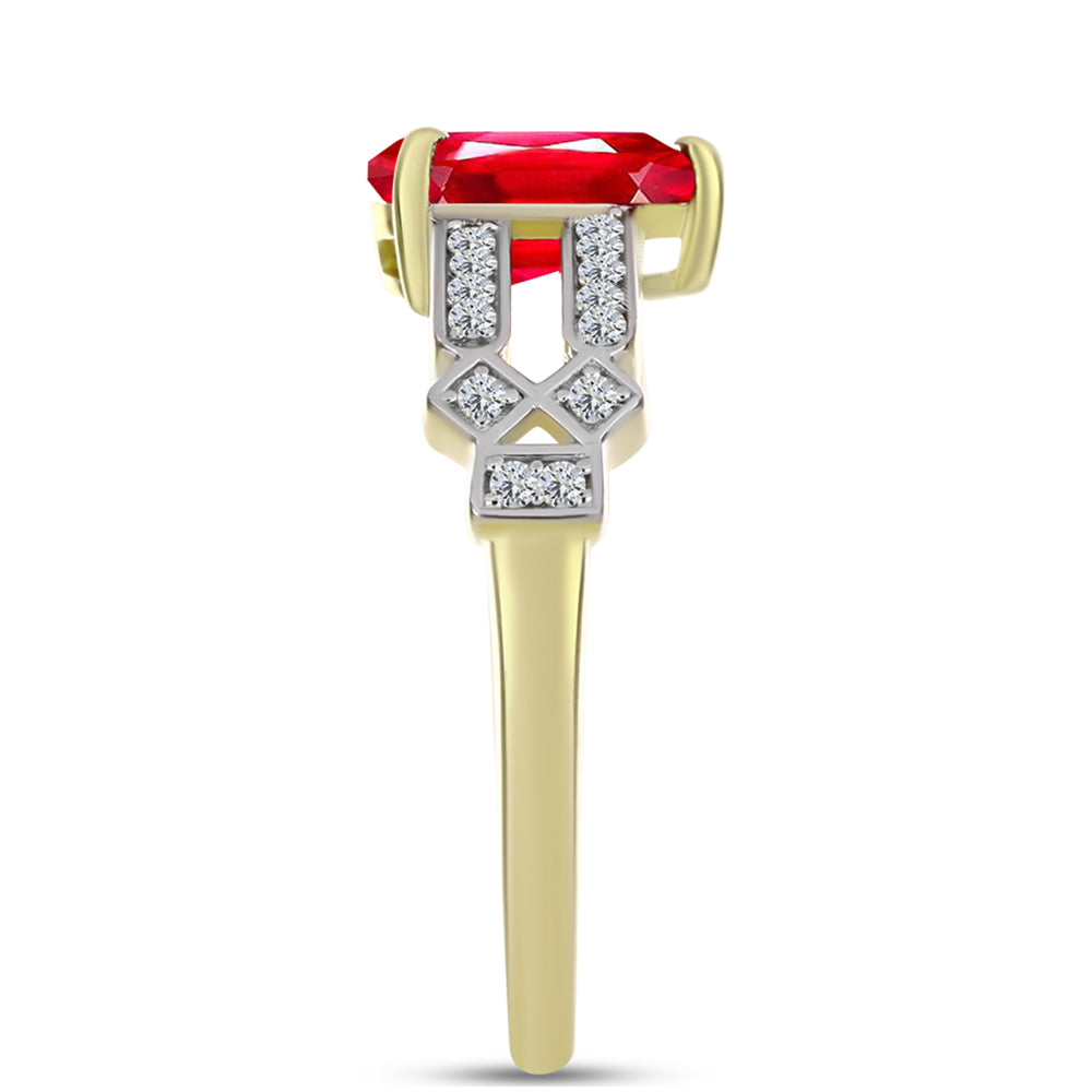 Anillo de Plata Bañada en Oro con Ágata Roja y Topacio Blanco