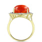 Anillo de Plata Bañada en Oro con Coral de Esponja Roja y Topacio Blanco