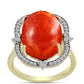 Anillo de Plata Bañada en Oro con Coral de Esponja Roja y Topacio Blanco