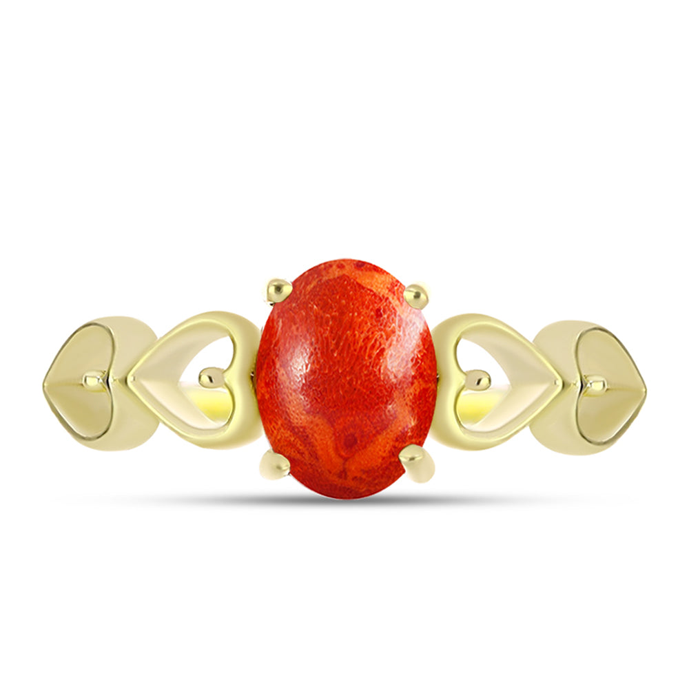 Anillo de Plata Bañada en Oro con Coral de Esponja Roja