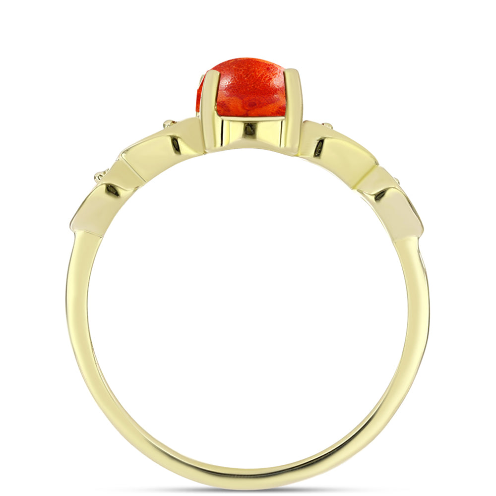 Anillo de Plata Bañada en Oro con Coral de Esponja Roja 2 