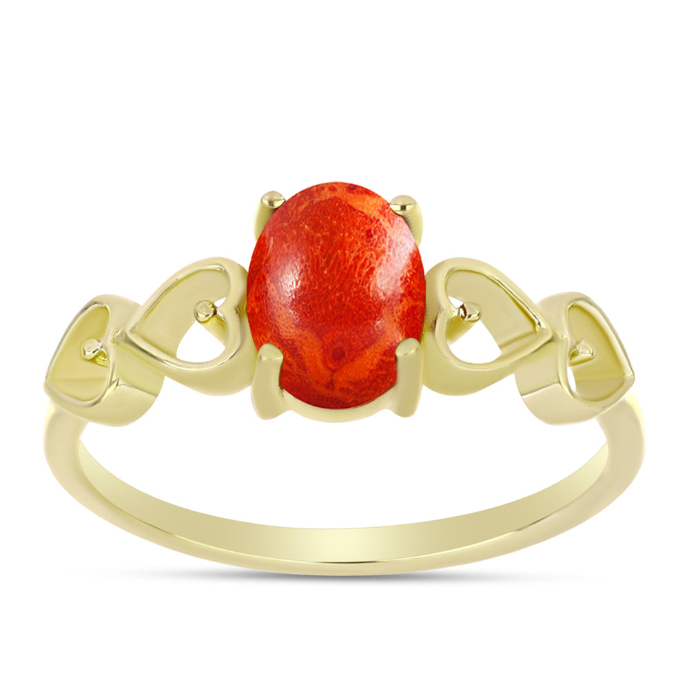 Anillo de Plata Bañada en Oro con Coral de Esponja Roja