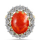 Anillo de Plata Bañada en Oro con Coral de Esponja Roja y Zircón Blanco