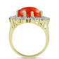 Anillo de Plata Bañada en Oro con Coral de Esponja Roja y Zircón Blanco