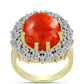 Anillo de Plata Bañada en Oro con Coral de Esponja Roja y Zircón Blanco