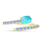 Anillo de Plata Bañada en Oro con Turquesa Bella Durmiente y Piedra Lunar Arco Iris
