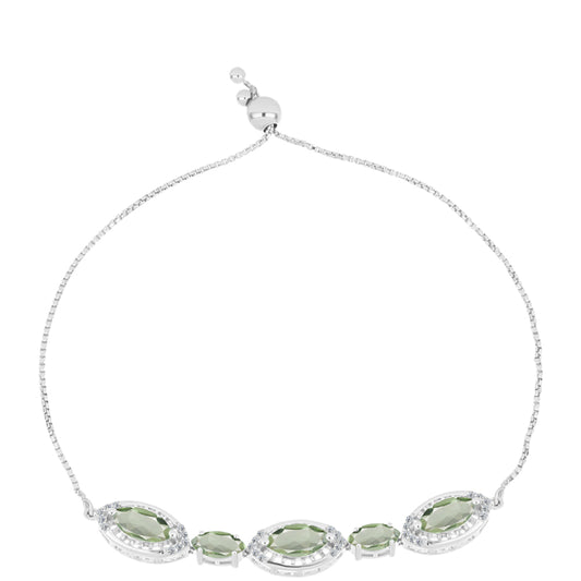 Pulsera de Plata con Amatista Verde y Topacio Blanco