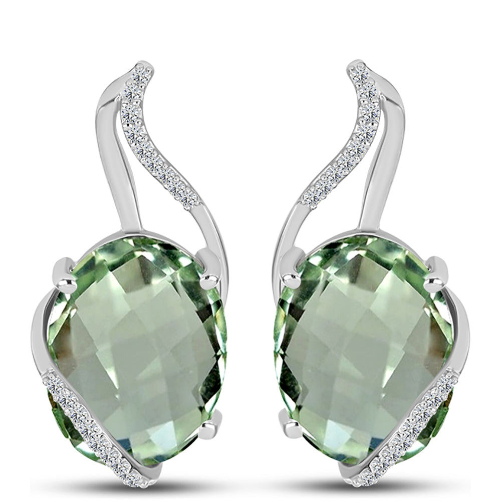 Pendientes de Plata con Amatista Verde y Topacio Blanco