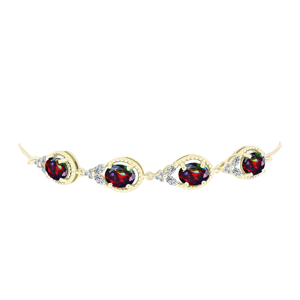 Pulsera de Plata Bañada en Oro con Ópalo negro medianoche Lega Dembi de Ëtiopía y Topacio Blanco 2 