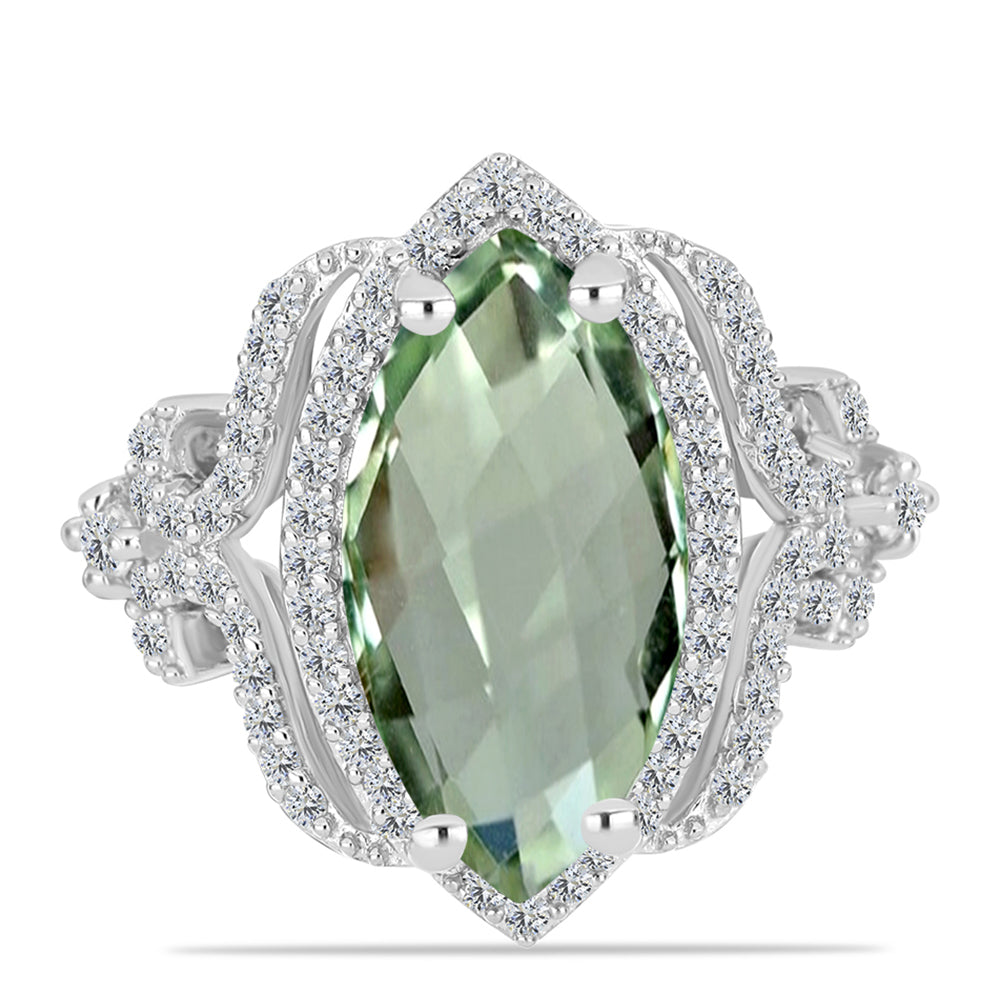 Anillo de Plata con Amatista Verde y Topacio Blanco 1 