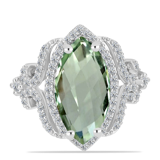 Anillo de Plata con Amatista Verde y Topacio Blanco