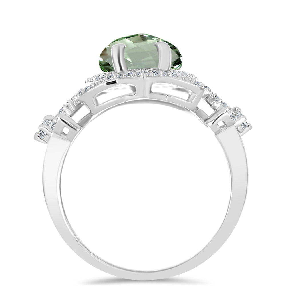 Anillo de Plata con Amatista Verde y Topacio Blanco 2 