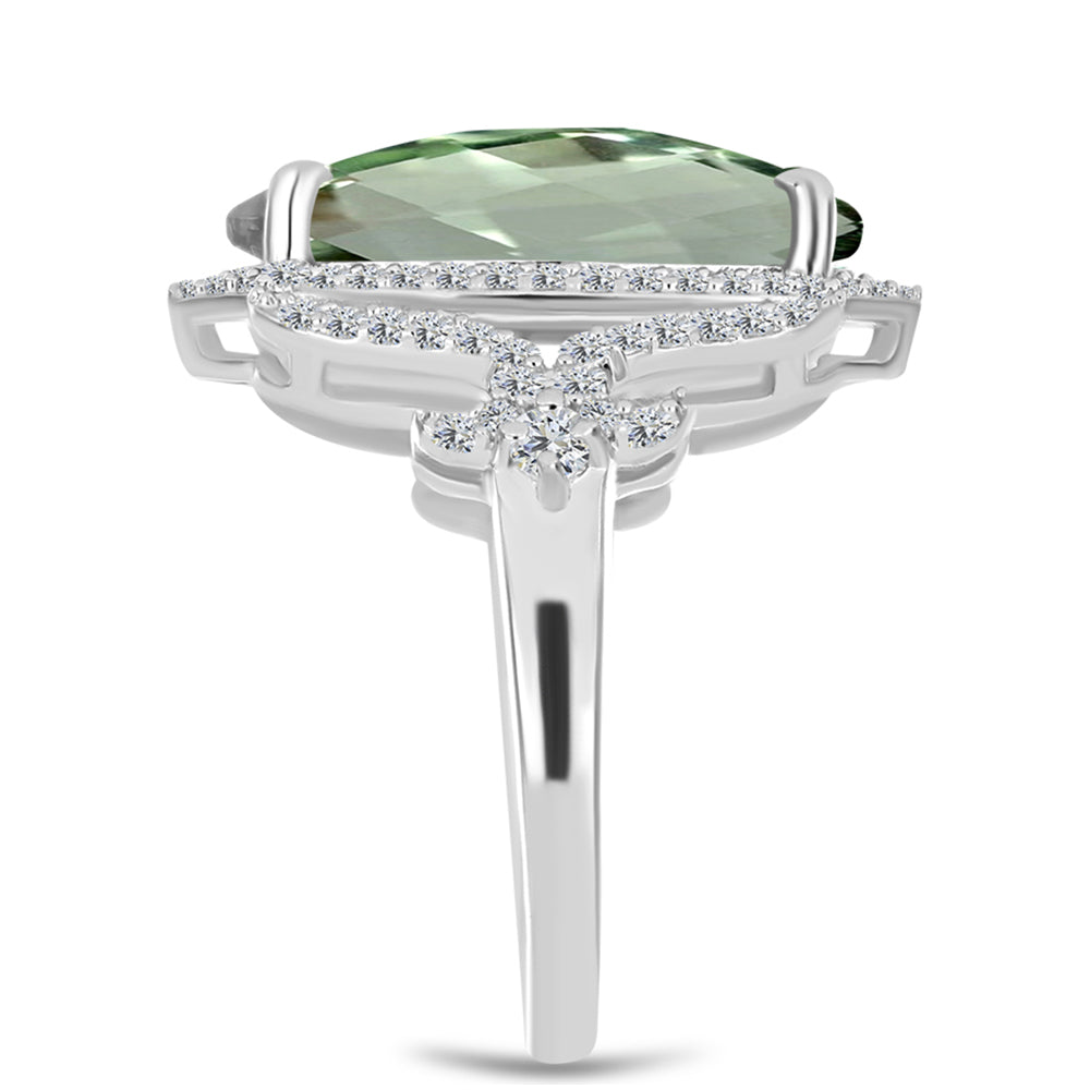 Anillo de Plata con Amatista Verde y Topacio Blanco 4 