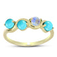 Anillo de Plata Bañada en Oro con Turquesa Bella Durmiente y Piedra Lunar Arco Iris