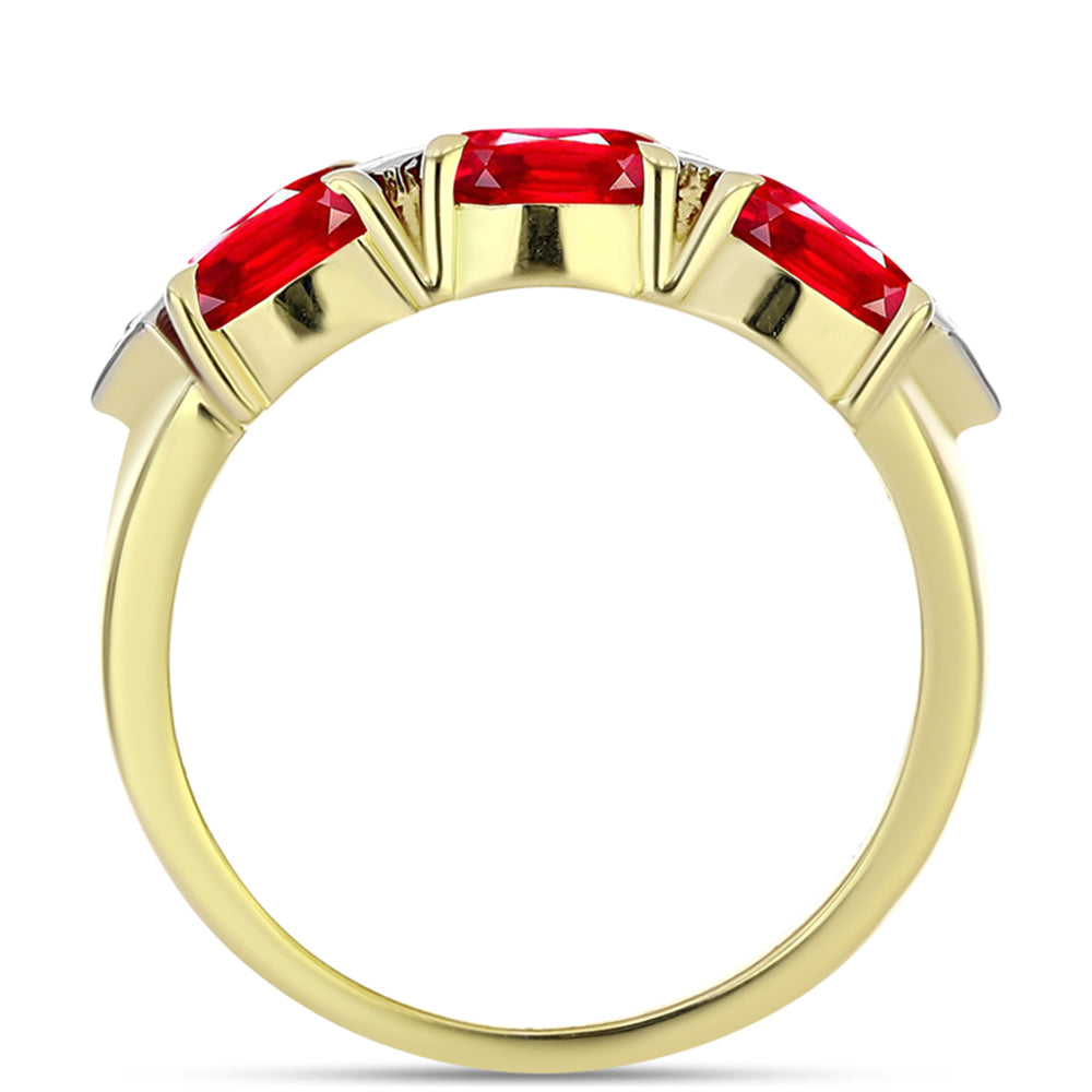 Anillo de Plata Bañada en Oro con Ágata Roja y Topacio Blanco 2 