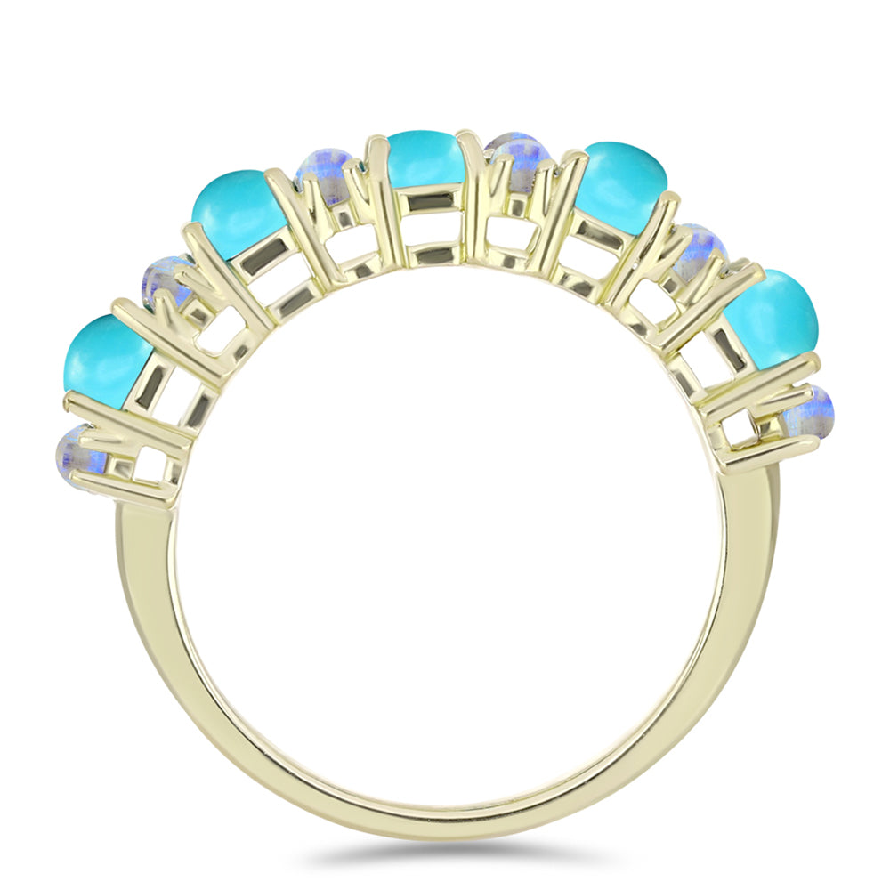 Anillo de Plata Bañada en Oro con Turquesa Bella Durmiente y Piedra Lunar Arco Iris 3 