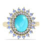 Anillo de Plata Bañada en Oro con Turquesa Bella Durmiente y Piedra Lunar Arco Iris