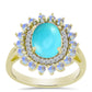 Anillo de Plata Bañada en Oro con Turquesa Bella Durmiente y Piedra Lunar Arco Iris