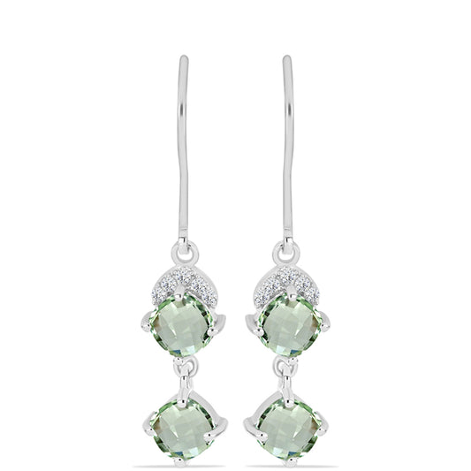 Pendientes de Plata con Amatista Verde y Topacio Blanco