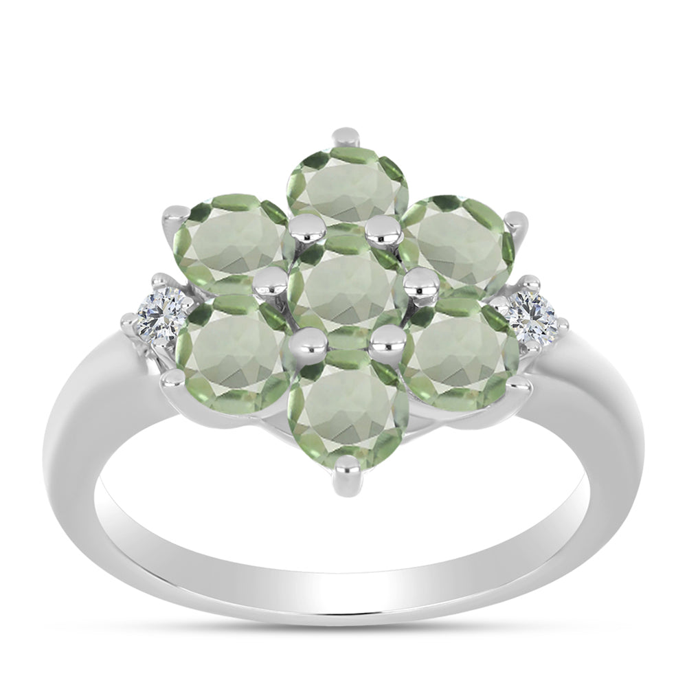 Anillo de Plata con Amatista Verde y Topacio Blanco