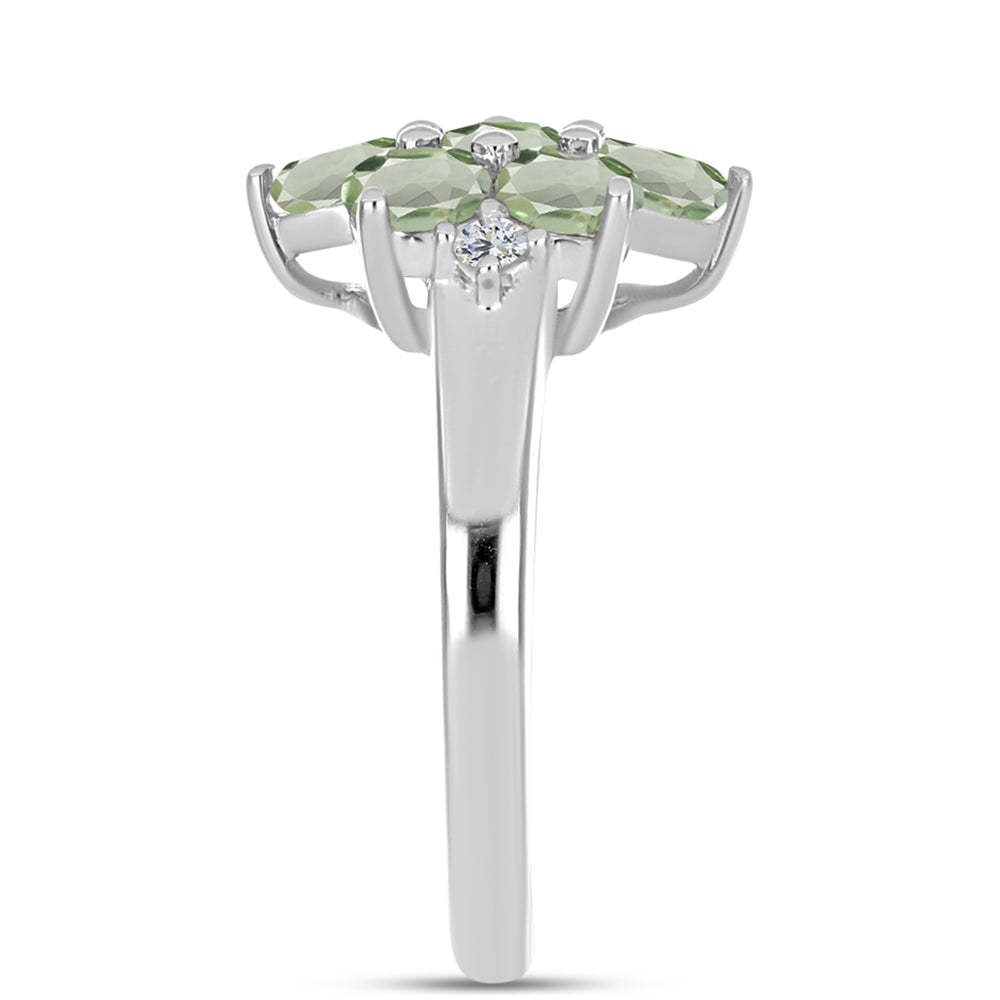 Anillo de Plata con Amatista Verde y Topacio Blanco