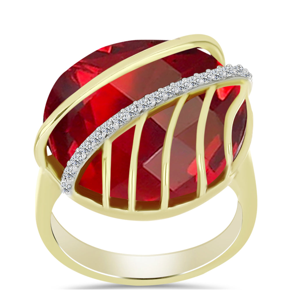 Anillo de Plata Bañada en Oro con Ágata Roja y Topacio Blanco 3 
