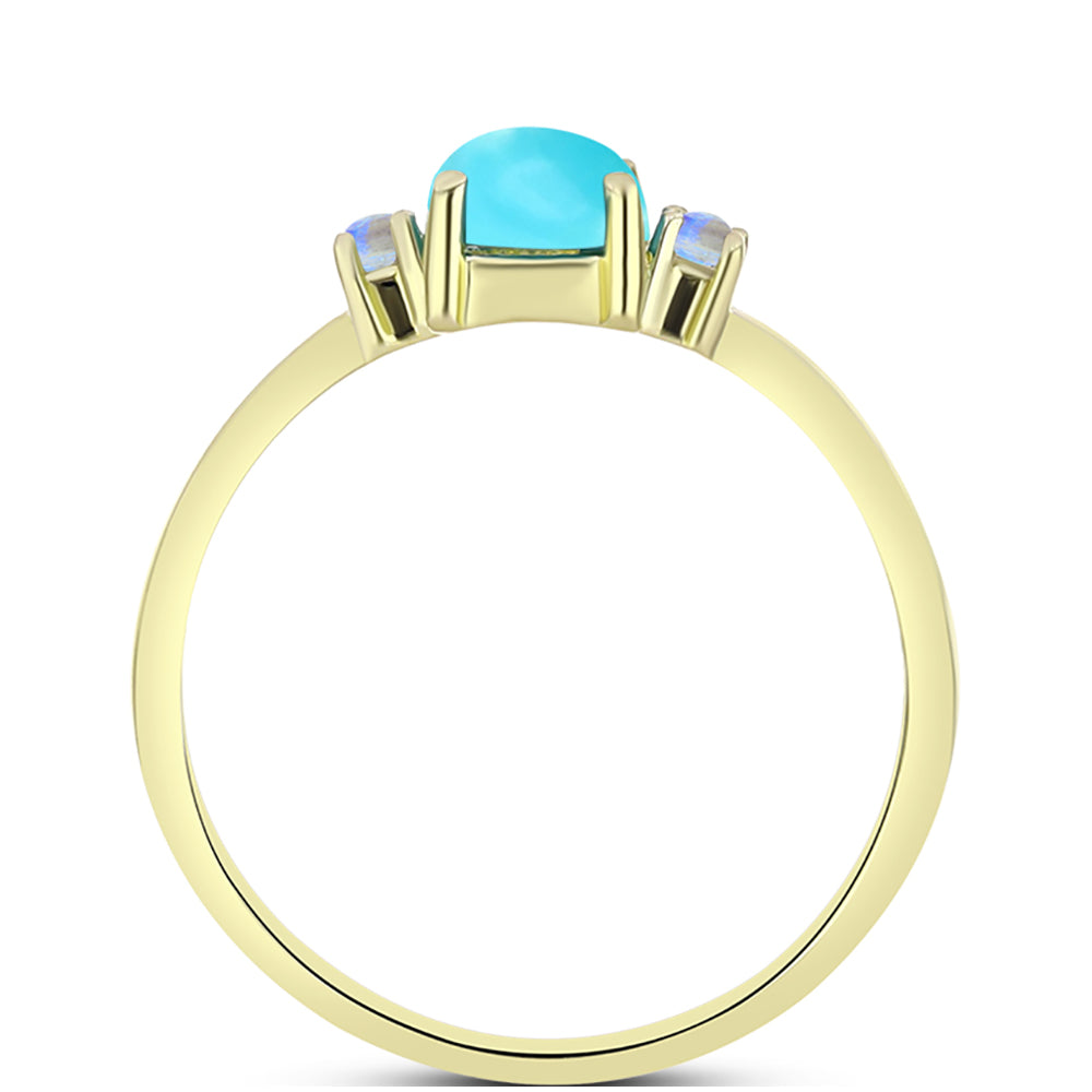 Anillo de Plata Bañada en Oro con Turquesa Bella Durmiente y Piedra Lunar Arco Iris 2 