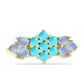 Anillo de Plata Bañada en Oro con Turquesa Bella Durmiente y Piedra Lunar Arco Iris