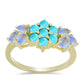 Anillo de Plata Bañada en Oro con Turquesa Bella Durmiente y Piedra Lunar Arco Iris