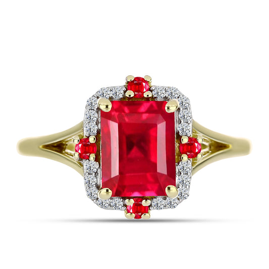 Anillo de Plata Bañada en Oro con Ágata Roja y Topacio Blanco