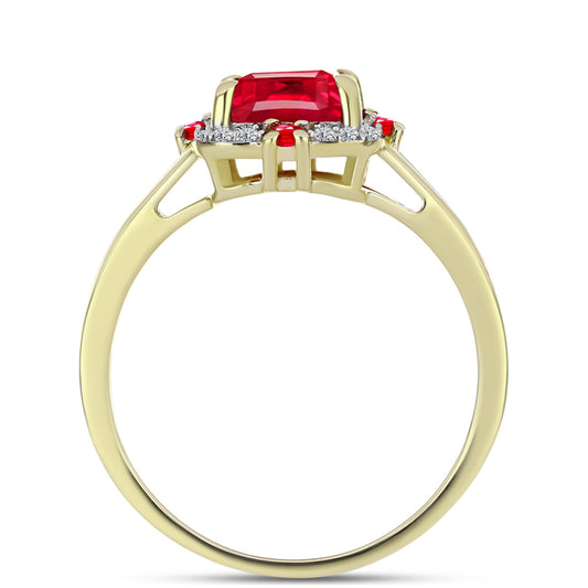 Anillo de Plata Bañada en Oro con Ágata Roja y Topacio Blanco