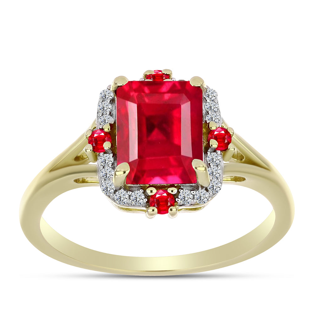 Anillo de Plata Bañada en Oro con Ágata Roja y Topacio Blanco
