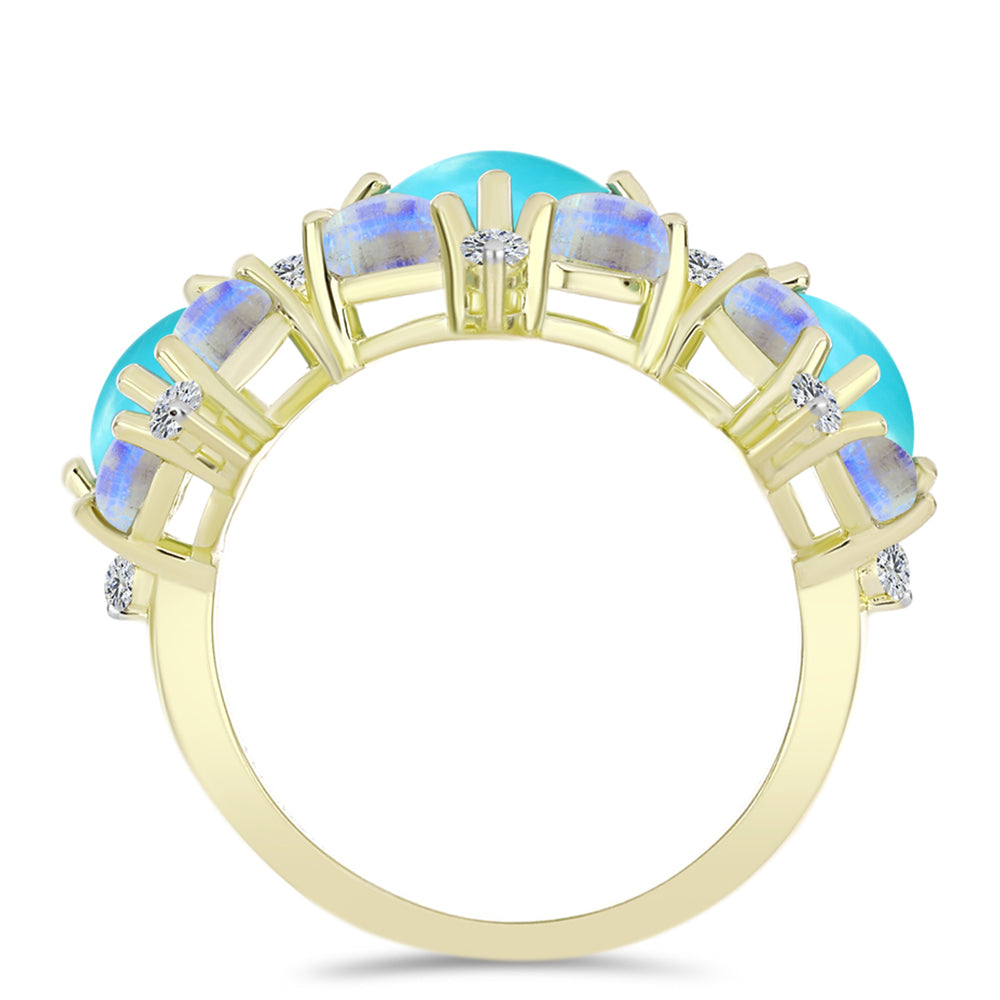 Anillo de Plata Bañada en Oro con Turquesa Bella Durmiente