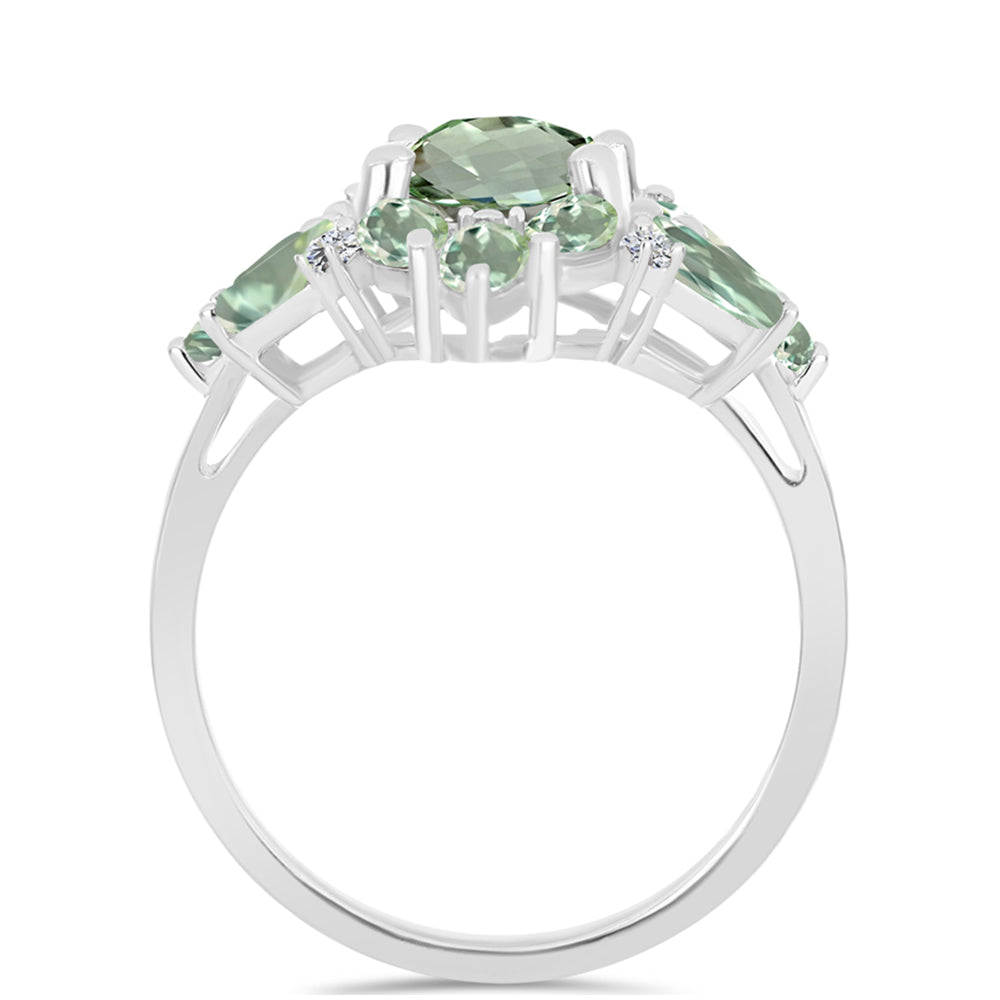 Anillo de Plata con Amatista Verde y Topacio Blanco 2 