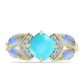 Anillo de Plata Bañada en Oro con Turquesa Bella Durmiente y Piedra Lunar Arco Iris