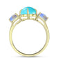 Anillo de Plata Bañada en Oro con Turquesa Bella Durmiente y Piedra Lunar Arco Iris