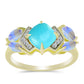 Anillo de Plata Bañada en Oro con Turquesa Bella Durmiente y Piedra Lunar Arco Iris