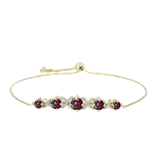Pulsera de Plata Bañada en Oro con Ópalo negro medianoche Lega Dembi de Ëtiopía y Topacio Blanco
