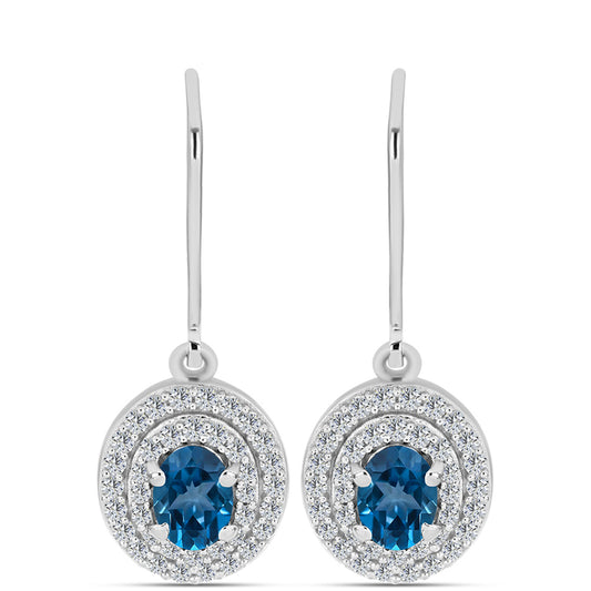 Pendientes de Plata con Topacio Azul Londres y Topacio Blanco