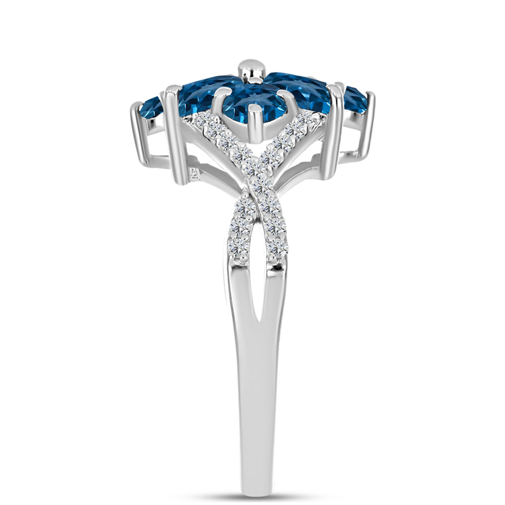 Anillo de Plata con Topacio Azul Londres y Topacio Blanco 4 