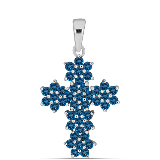 Cruz Colgante de Plata con Topacio Azul Londres