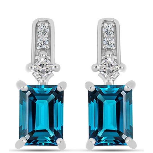 Pendientes de Plata con Topacio Azul Londres y Topacio Blanco