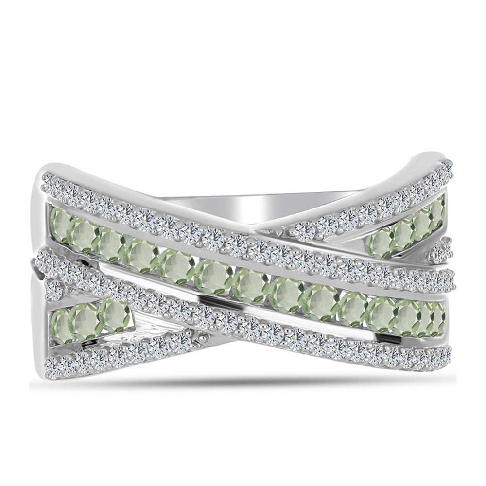 Anillo de Plata con Amatista Verde y Topacio Blanco 1 