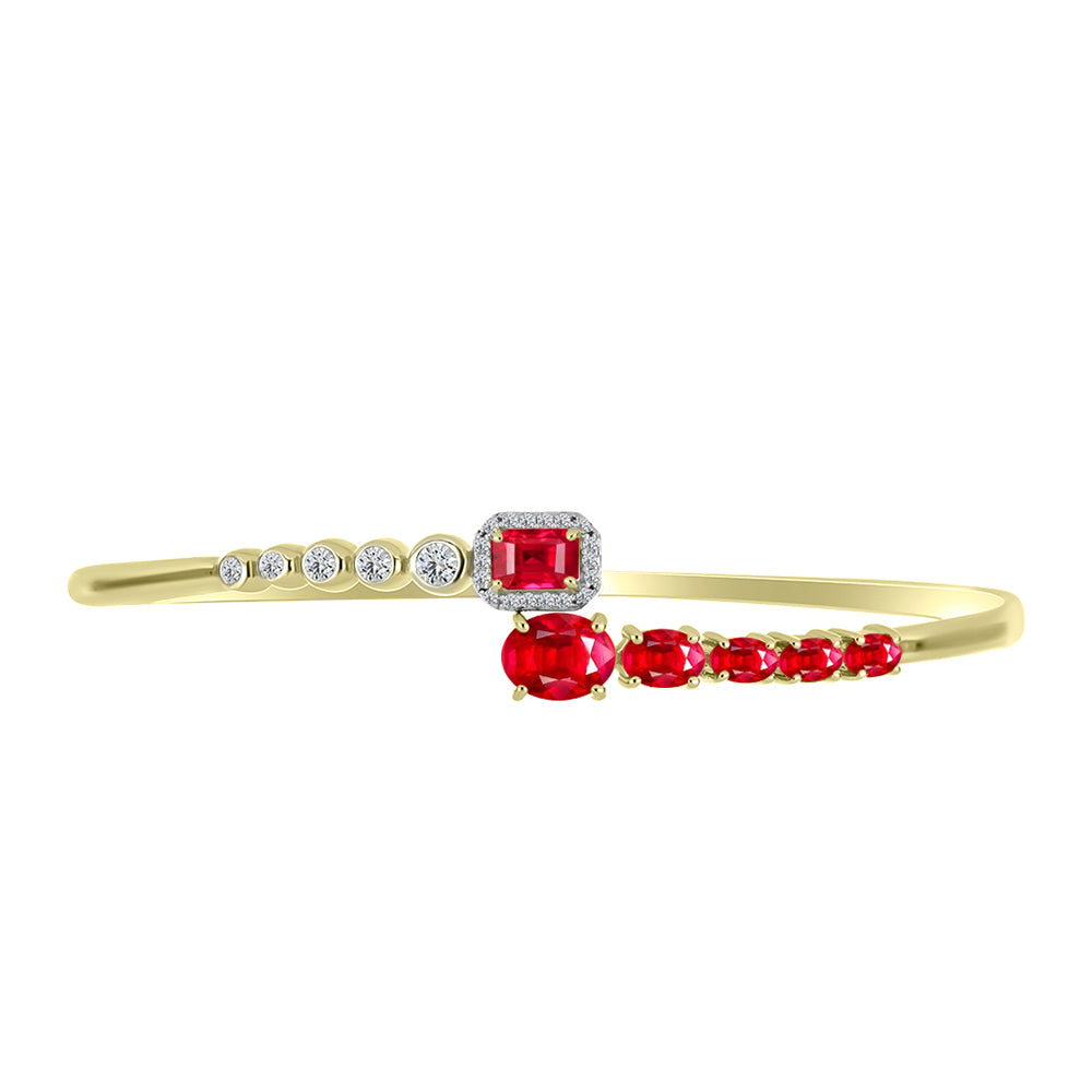 Brazalete de Plata Bañada en Oro con Ágata Roja y Topacio Blanco