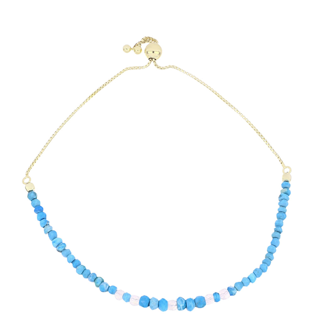 Pulsera de Plata Bañada en Oro con Turquesa Bella Durmiente y Piedra Lunar Arco Iris