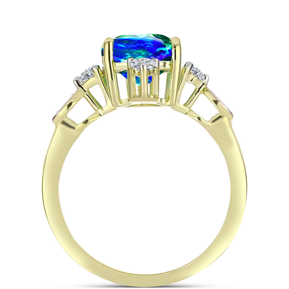 Anillo de Plata Bañada en Oro con Cuarzo Pavo Real y Topacio Blanco 2 
